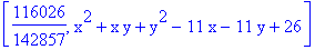 [116026/142857, x^2+x*y+y^2-11*x-11*y+26]